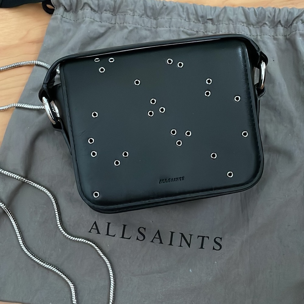 AllSaints Black Leather Crossbody Clutch